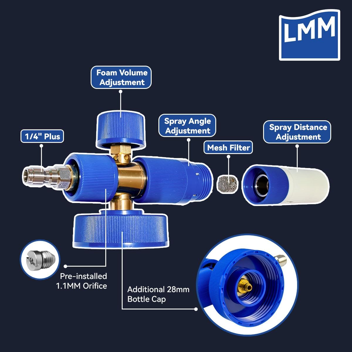Foam Cannon LMM T2.0 for Pressure Washer with 1/4 Inch Quick Connector Snow Foam Lance for Car Washing with Adjustable Thick Foam