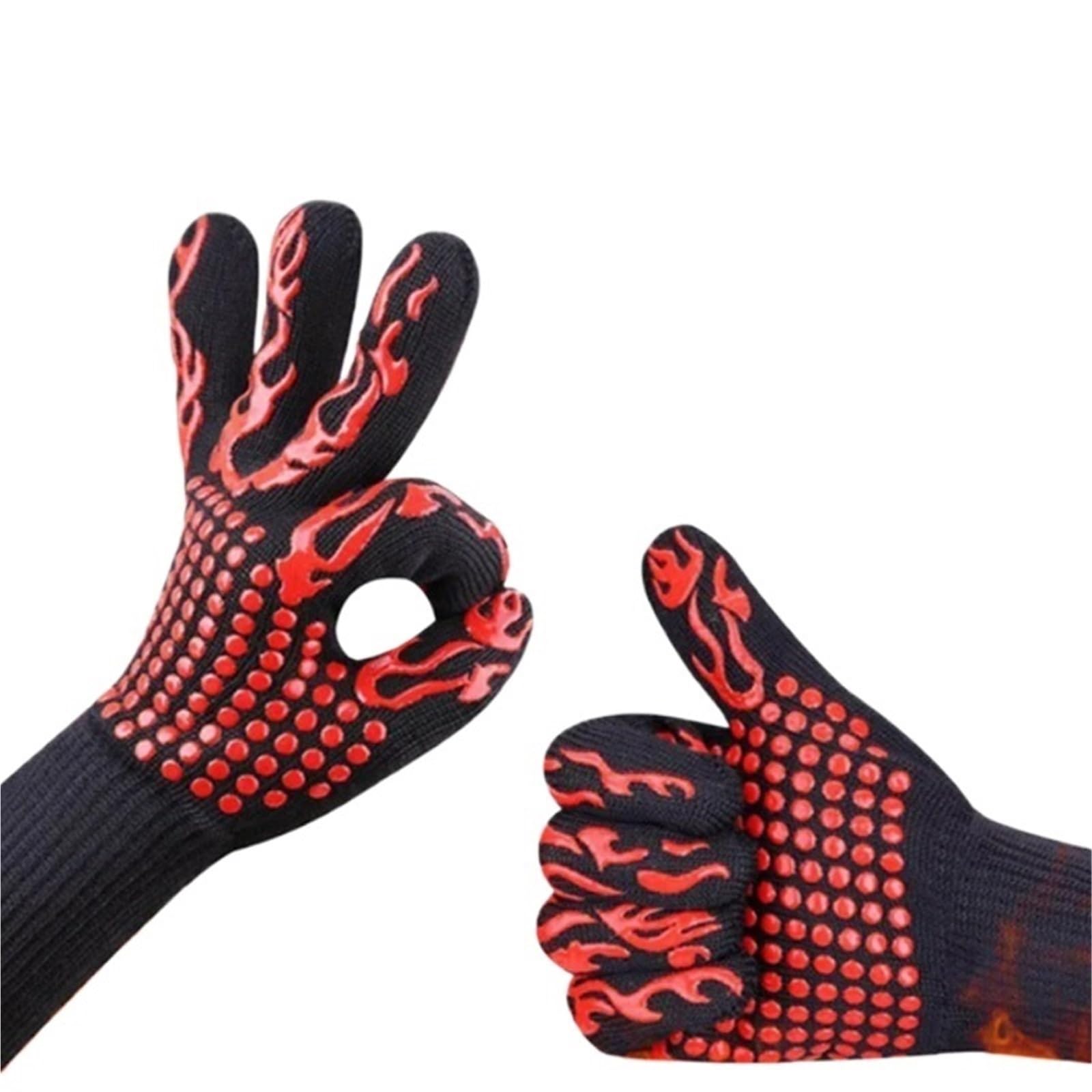 Gants de Four à Micro-Ondes Multifonctions, résistants aux Hautes températures, Gants de Barbecue à 800 degrés, Isolation Thermique antidérapante, BakingGlove pour Grillades(Red 2PCS)