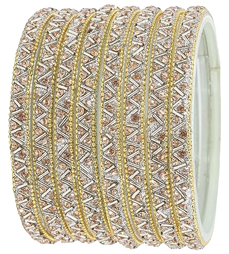 Image of NMII Glass Bangles Set For Girls and Women Studded Zircon Gemstone and Beads I women bangles I (Pack of 8)