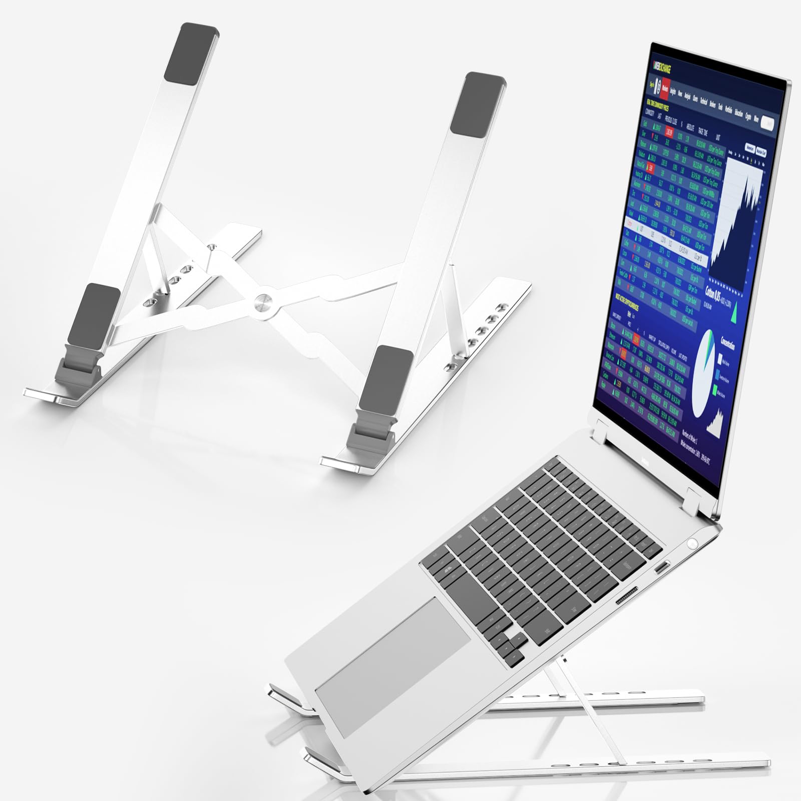 POWERSUP Adjustable Laptop Stand for Desk Aluminium Alloy Laptop Riser with 6-Angle Adjustment Foldable Computer Holder for 10-16