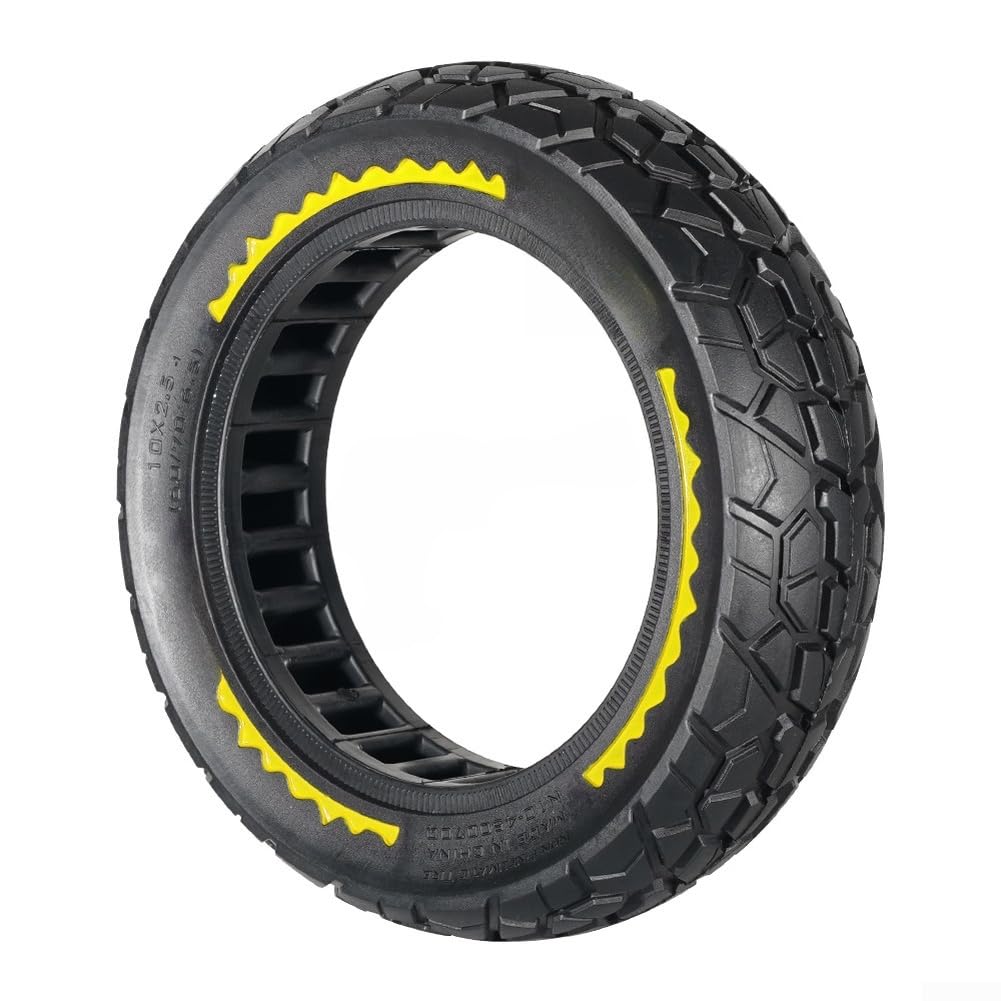 Pneu de scooter solide 10 x 2,5 compatible avec Ninebot Max G30/G30P, pneu hexagonal en caoutchouc avec absorption des chocs, roue de rechange résistante aux crevaisons (jaune)