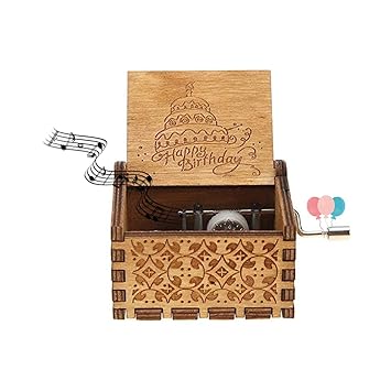 eitheo Wooden Hand cranked collectable Engraved Music Box (Happy Birthday)- Multi Color(Pack of 1) - image, photos