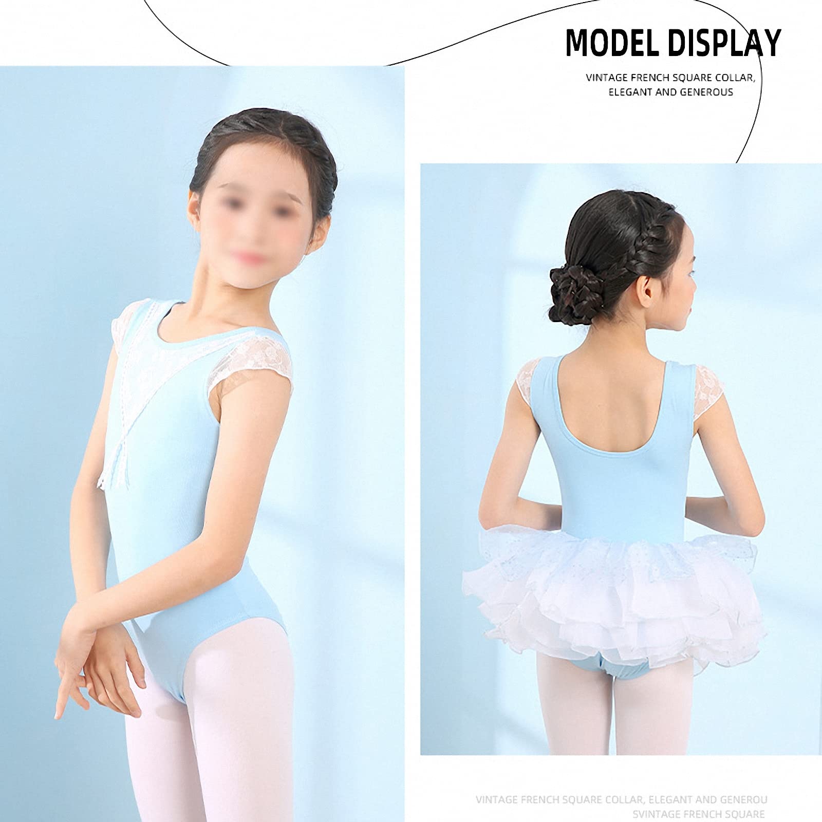 Ropa de práctica de Baile de Ballet para niños,Falda de tutú de Manga Corta de Encaje para niñas de Primavera y Verano,Leotardo de Baile cómodo y Transpirable para Escuela