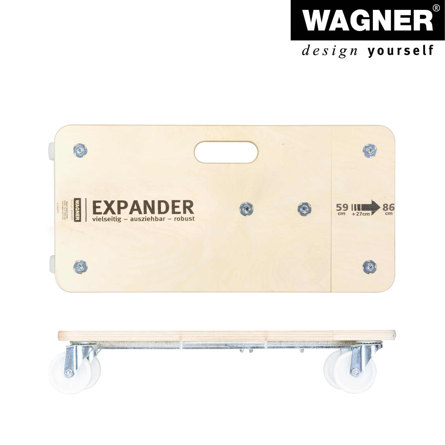 Wagner Plataforma de Carga MM 1331-59-86 x 29 cm Extensible, Tamaño Flexible, 200 kg de Carga Máxima, con Asa de Transporte, Robusto - 20133101