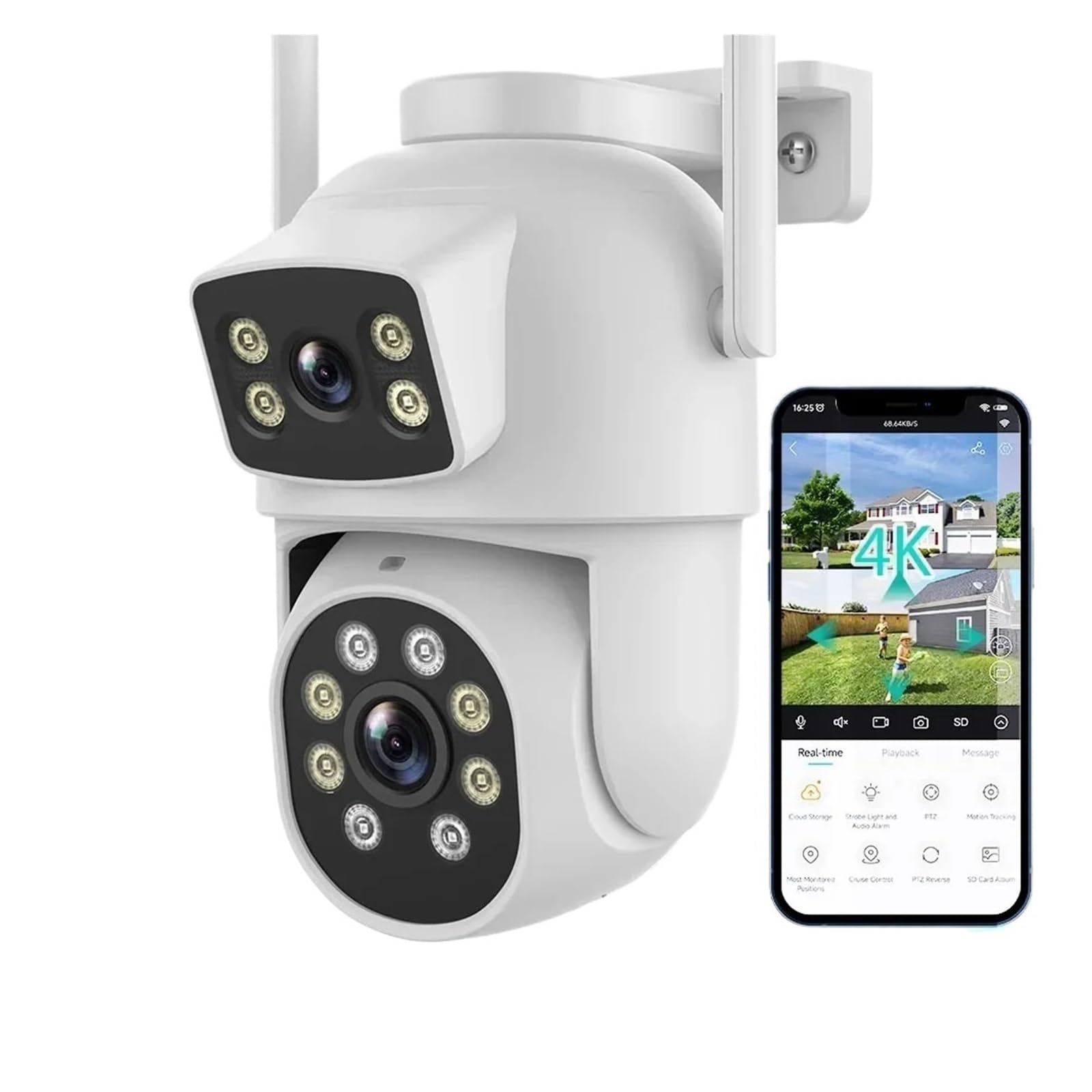 Caméra extérieure 4K double objectif PTZ WiFi avec suivi automatique 8MP
