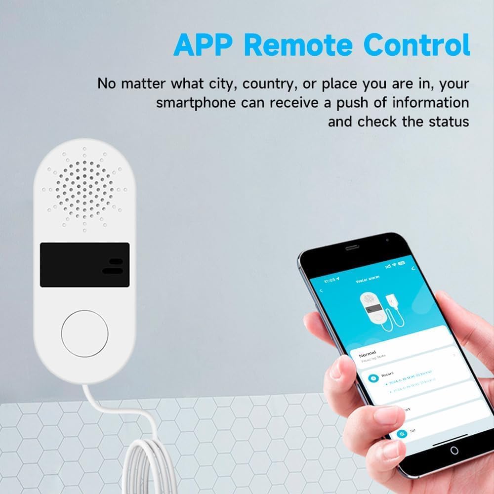 WiFi Smart Water Leak Detector,Tank Level Monitor Sound Light Alarm ,130dB, Compatible with Alexa,App and Remote Control,for Kitchen ,Bathroom.