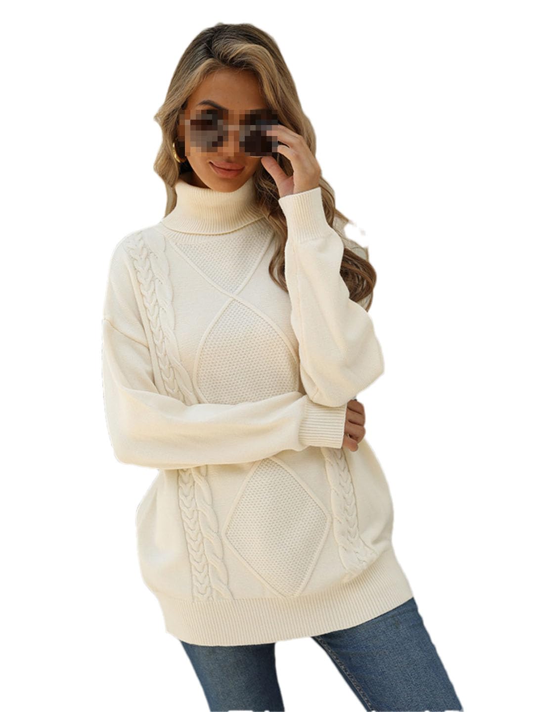 Vogrtcc Maglione da Donna A Collo Alto Maglione Lavorato A Maglia Intrecciato Maglione Ampio E Sottile Oversize