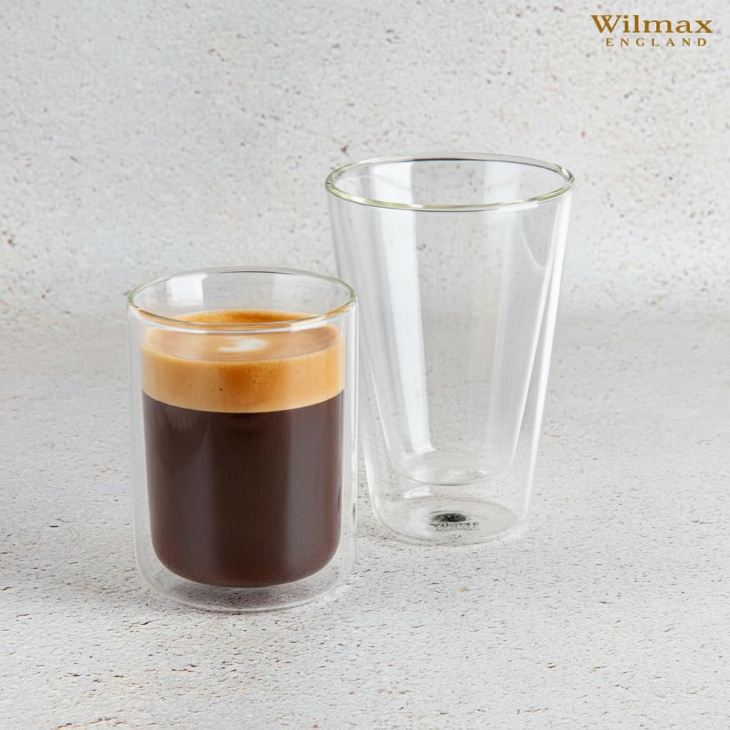 Wilmax - Verres thermiques - 400 ml - Lot de 6 - Verres à double paroi pour l'eau, le thé, le café, les cocktails - Verres à thé et à café - Verres pour boissons chaudes et froides - Verres à eau