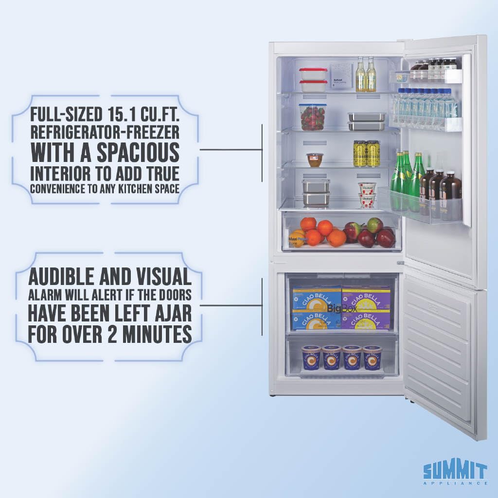 Summit 28" Bottom Freezer Refrigerator, Refrigerator- Freezer, Energy Star, White - Ffbf151w (Right Hand Door) on Fridge.com - View 5