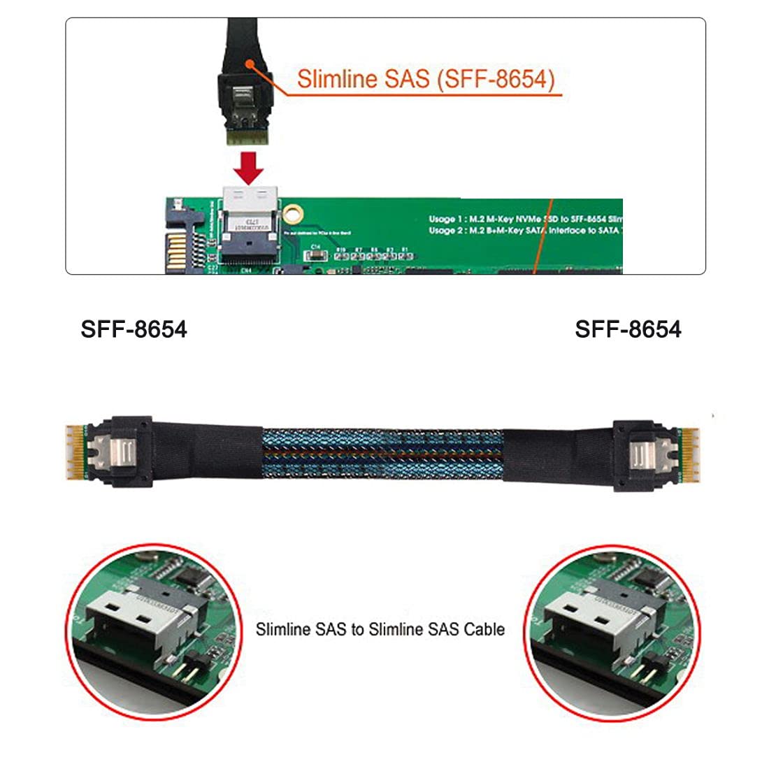 chenyang Slim Line SAS 4.0 sff-8654 4i 38Pin Host a sff-8654 38Pin objetivo RAID cable 50 cm