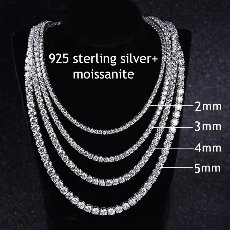 Moissanite Tennis Necklaces for Women 18k White Gold Men Necklaces 925 Sterling Silver Necklaces for Women Gifts 3-5mm Moissanite, Womens Necklaces Size 14-22 Inch3