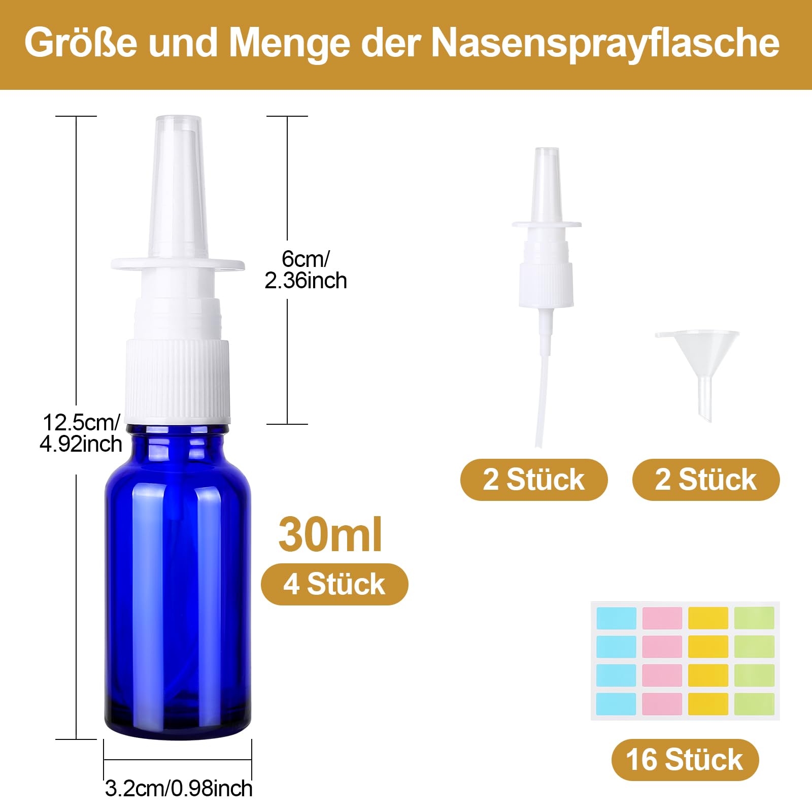 4 Pezzi Bottiglia Spray Nasale, 30ml Flaconi Spray Nasale, Riutilizzabile Spruzzatori Nasali Vuoti, Fine Vetro Nebulizzatore Spray per Profumi, Oli Essenziali, Soluzione Salina