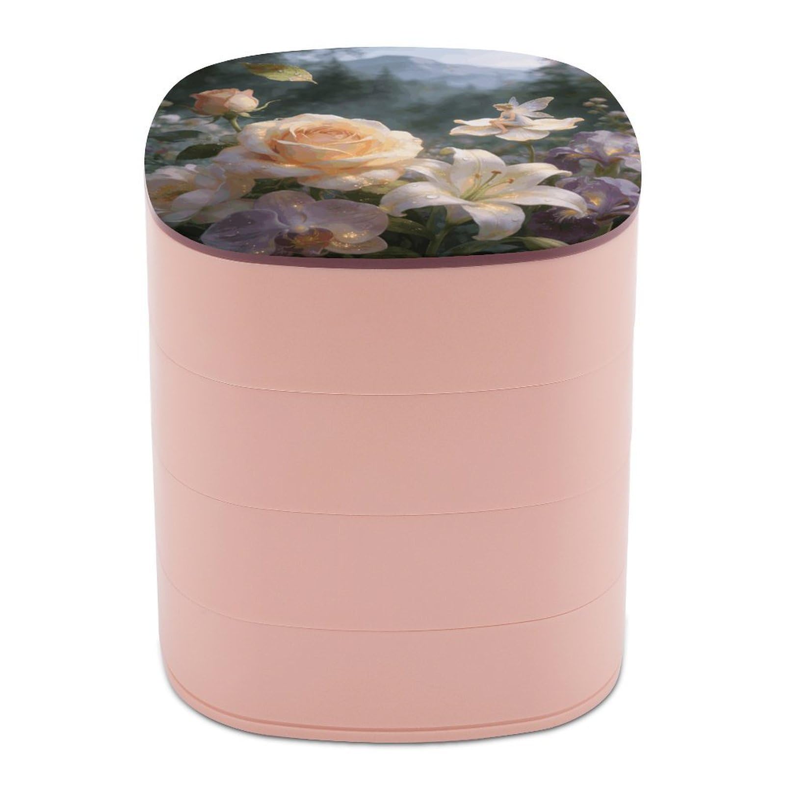 LZQPOEAS Floral Fantasy Jewelry Box Women Jewelry Organizer Travel Jewelry Case Cute Necklace Ring Storage Organizer 4-Layer Rotating Jewelry Tray Case with Mirror for Bracelets