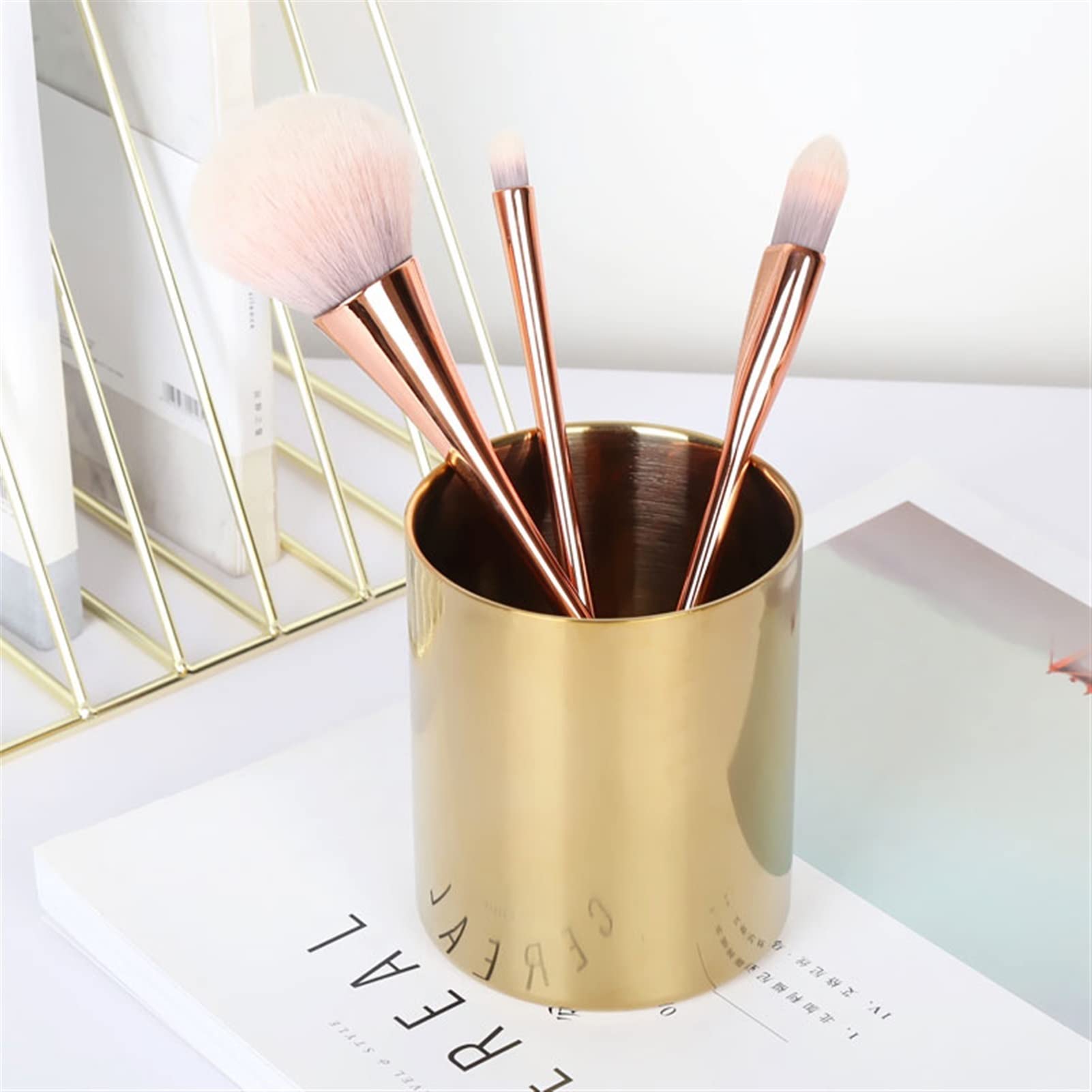SISWIM Stifteköcher Stiftbecher Stifthalter Golden Round Edelstahl Stifthalter Office Office Desktop Multifunktionaler Bleistiftspeicherbecher Stifteköcher Schreibtisch