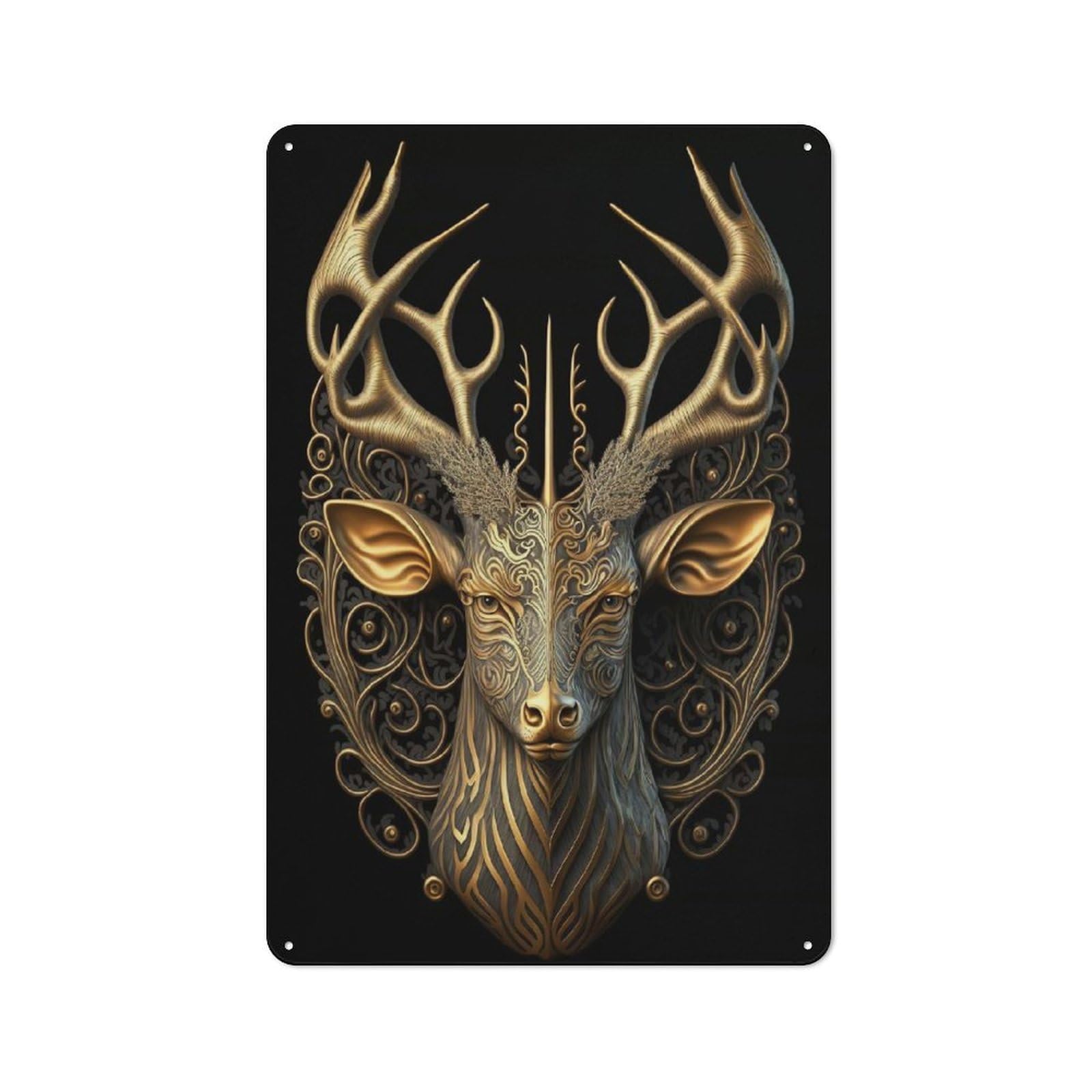Junmoney Style-3 Deer Golden Art Deco Rustic Metal Plaque 30X20cm For Café Or Restaurant, Wall Decor For People Reorganising Café And Restaurant