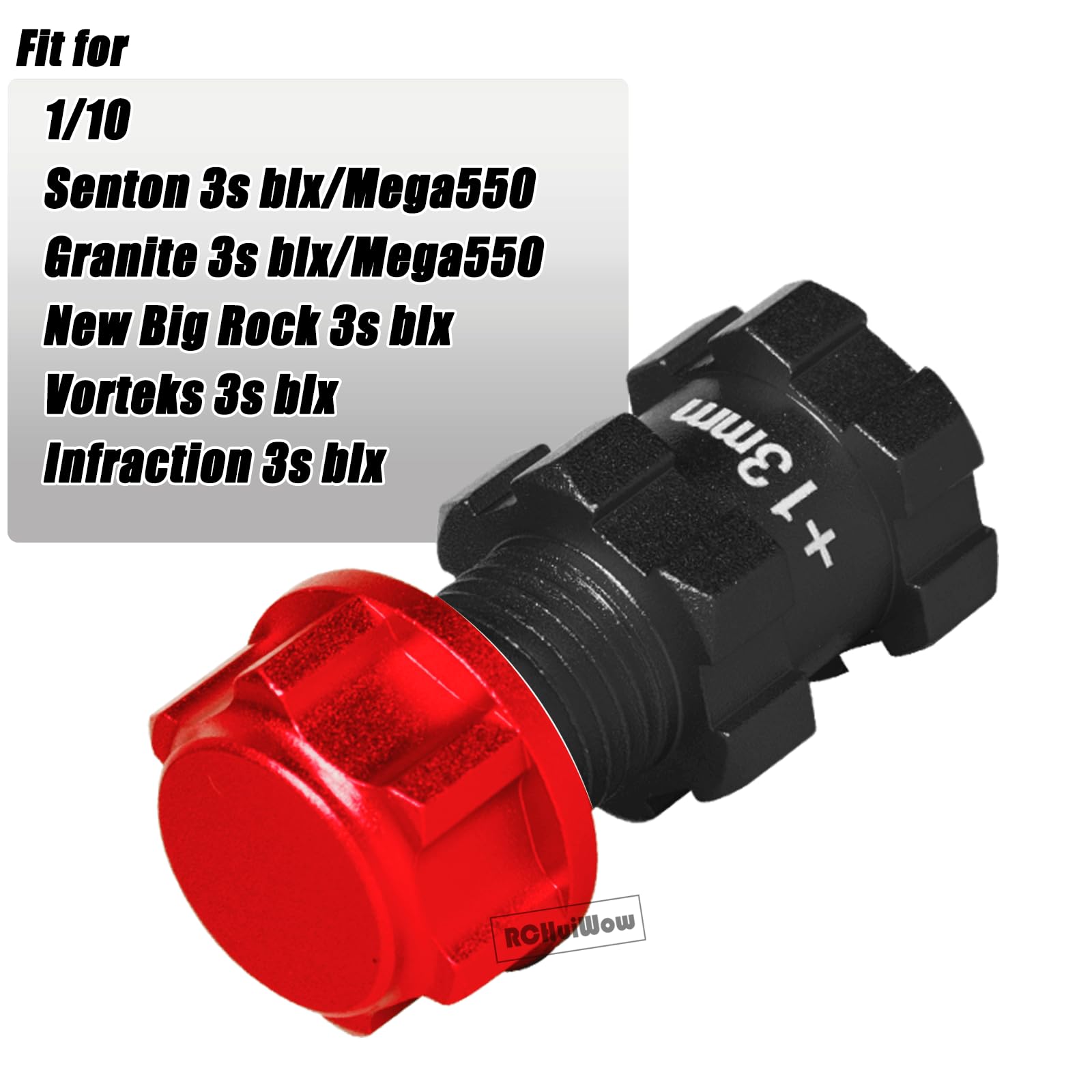 RCHuiWow RC 13MM Extended Wheel Hub Drive 14MM to 17MM w/Anti-dust Cap Nuts 17MM Upgrades Part for 1/10 Senton/Granite/New Big Rock/Vorteks/Infraction 3S,Senton/Granite Mega550,Black & Red