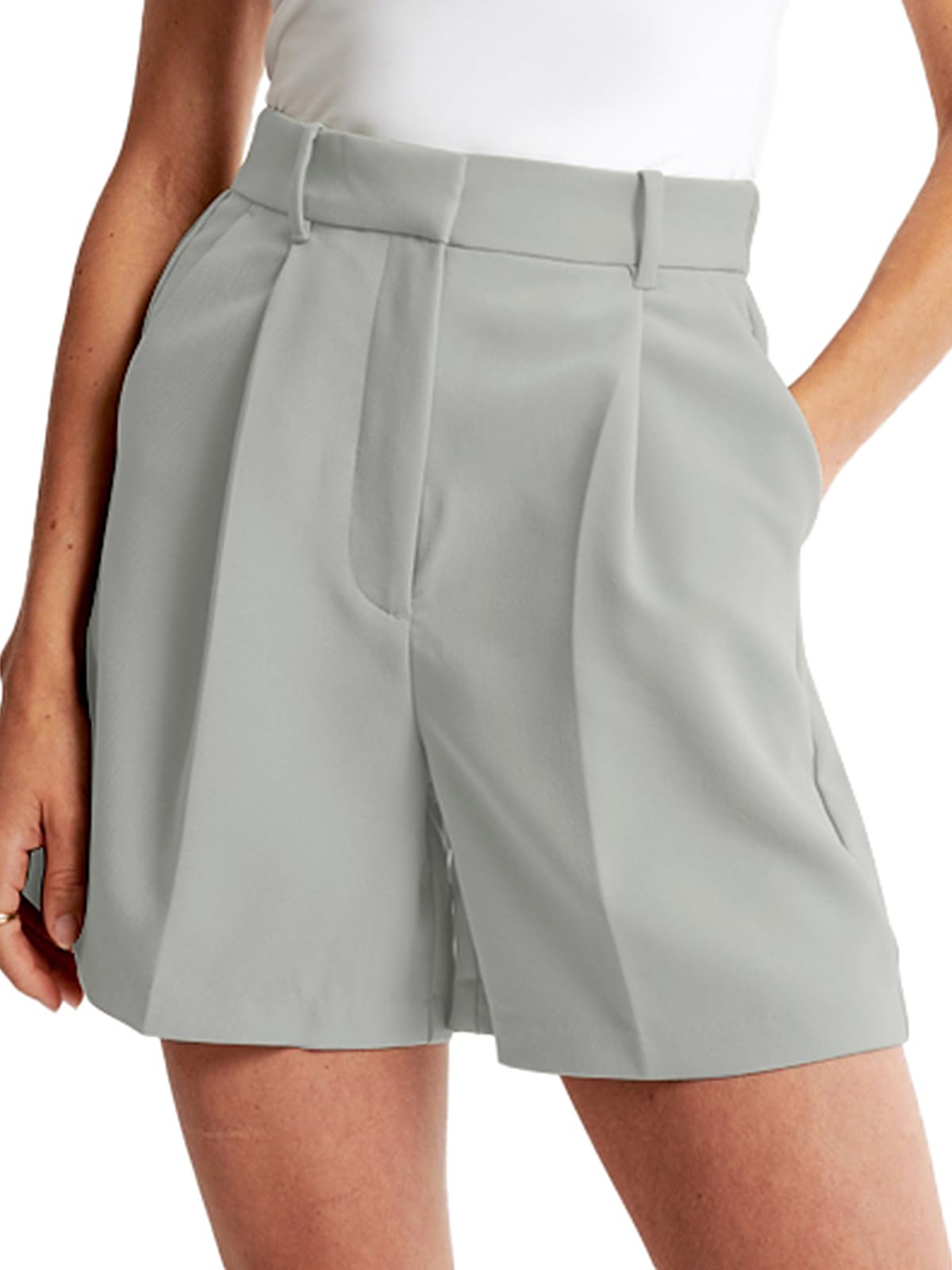 NIMINHigh Waisted Tailored Work Shorts for Women Summer Casual Lightweight Office Dressy Shorts with Pockets