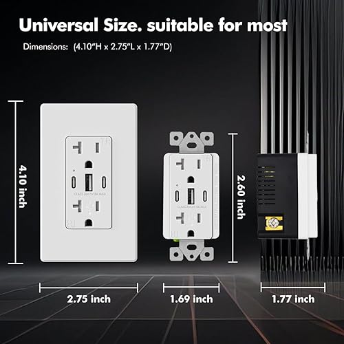 Miniatura 3 de Micmi Toma de corriente USB cargador de alta velocidad de 42 A receptáculo de seguridad a prueba de niños de 15 amperios placa de enchufe de pared