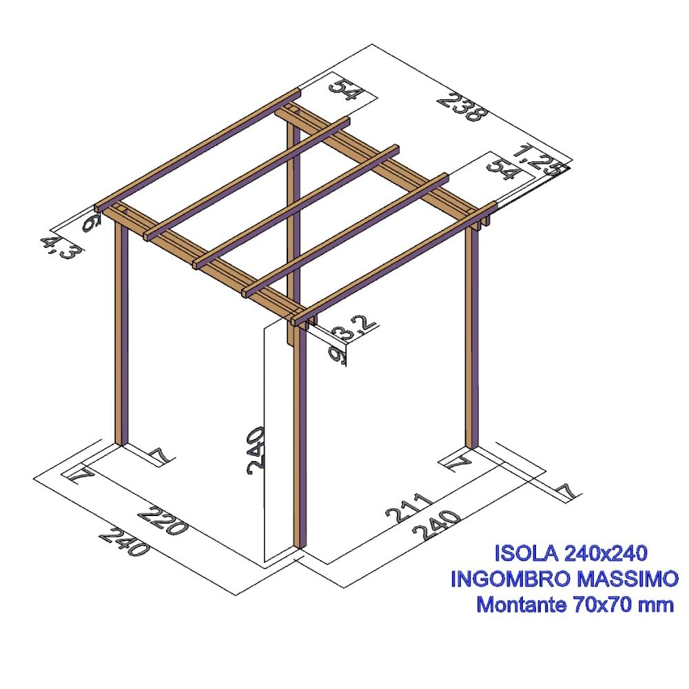 Cienka drewniana pergola ogrodowa 240 x 240 cm, impregnowana drewniana pergola klasy IV, możliwość personalizacji