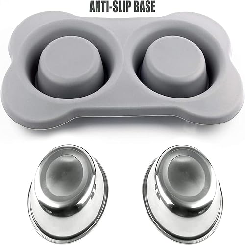 Miniatura 6 de Cuencos para perros con tapete antidesbordamiento y antideslizante, alimentador de acero inoxidable, color gris