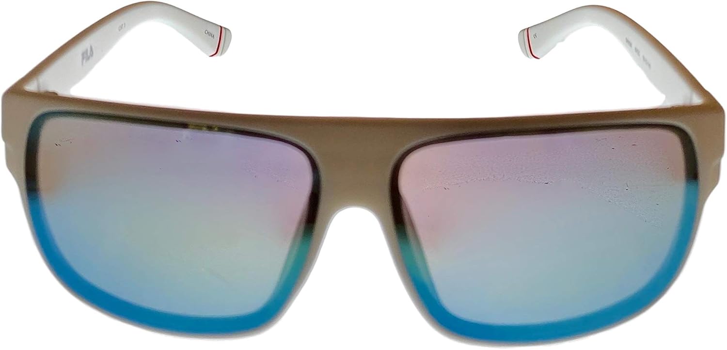 Fila Mens White Rectangle Plastic Wrap Sunglass, Flash Lens SF9336 6VCG