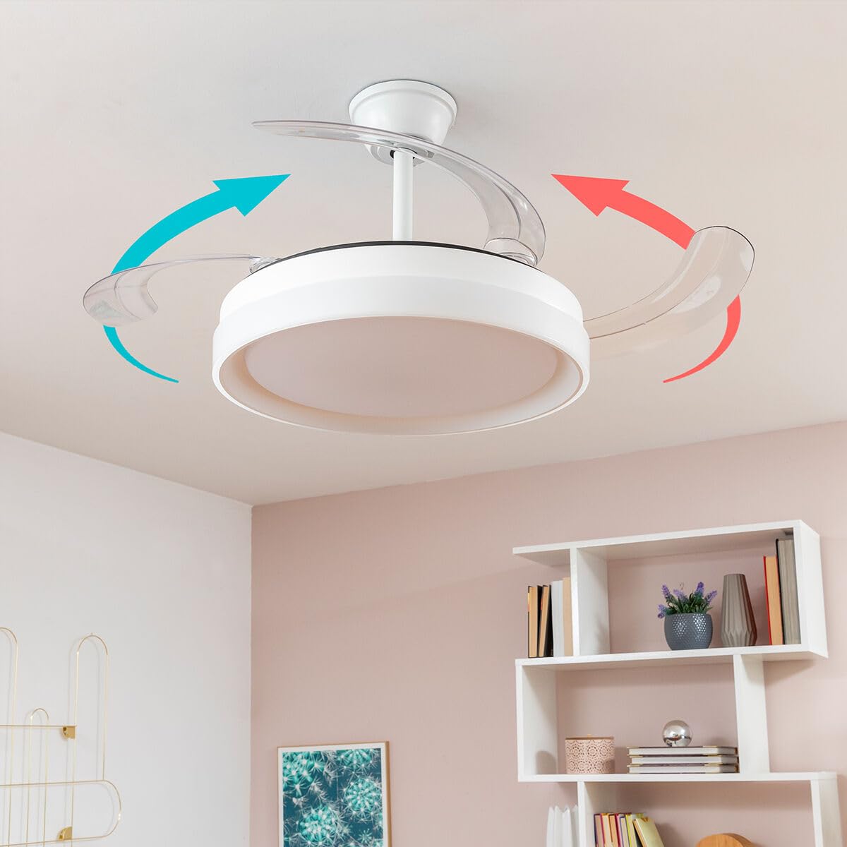 InnovaGoods Ventilatore da Soffitto con Luce LED e 4 Pale Retrattili Keteez Bianco 72 W Ø49-104 cm