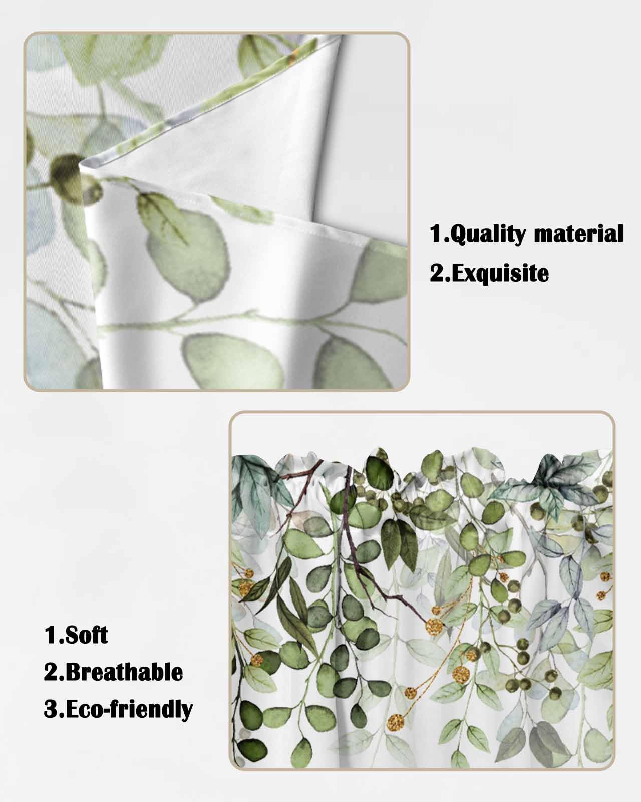 Küchenvorhang Mit Eukalyptus-Blatt-Muster – Salbeigrün, 137 X 45 Cm, Polyester, Stangentasche