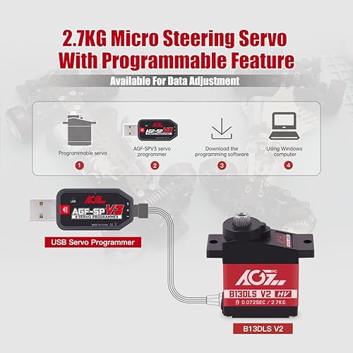 Miniatura 4 de AGFRC Servomotor de dirección RC Sub-Micro - Caja de metal mejorada con engranaje de titanio 0.072 seg de alta velocidad HV Mini servo para coche RC