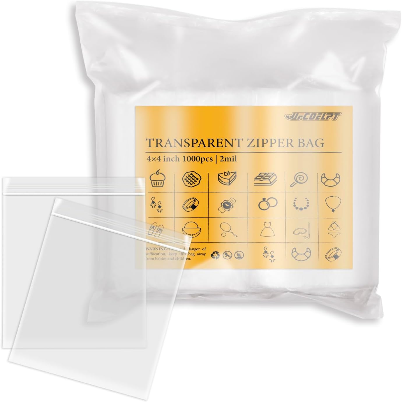 4x4 Small Plastic Bags Bulk 1000 Count, 2mil Clear Reclosable Zipper Poly Bags for Storage and Packing