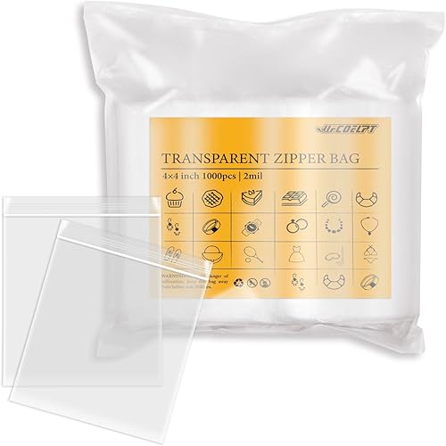 Miniatura 8 de 1000 bolsas reutilizables de plástico transparente con cremallera, tamaño de 4 x 4 pulgadas, 2 mil de grosor, fuertes y duraderas, con cierre