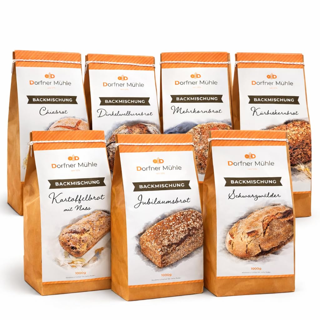Brotbackmischungen Dorfner Mühle - Premiumset mit Samen und Körnern -14 Brote [7x1kg] - Handgemacht in Bayern seit Generationen