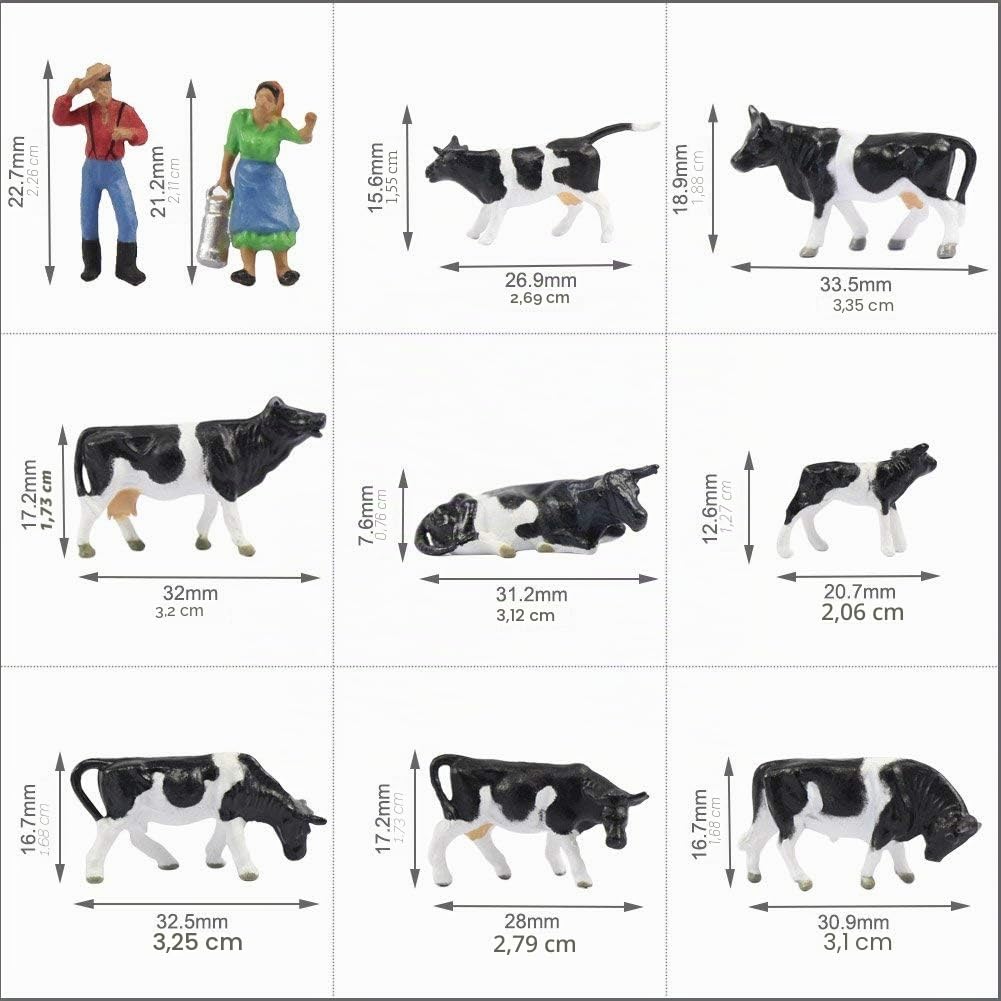Farm Animals Figure Toys Set,AN8704 36PCS 1:87 Well Painted Model Cows figures HO Scale Model Train Scenery Layout Miniature Landscape