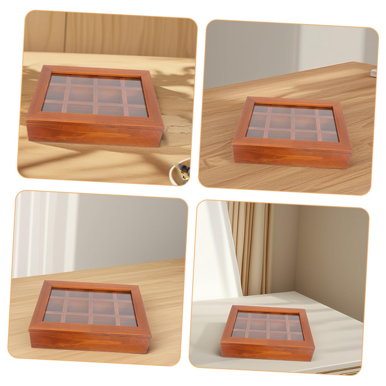 iplusmile Boîte à Sachets De Thé En Bois 12 Compartiments 30x26.5x6 Cm Compartimentée Avec Couvercle Rangement Pratique Pour Maison Bureau Pique-niques Organisateur Multifonctionnel