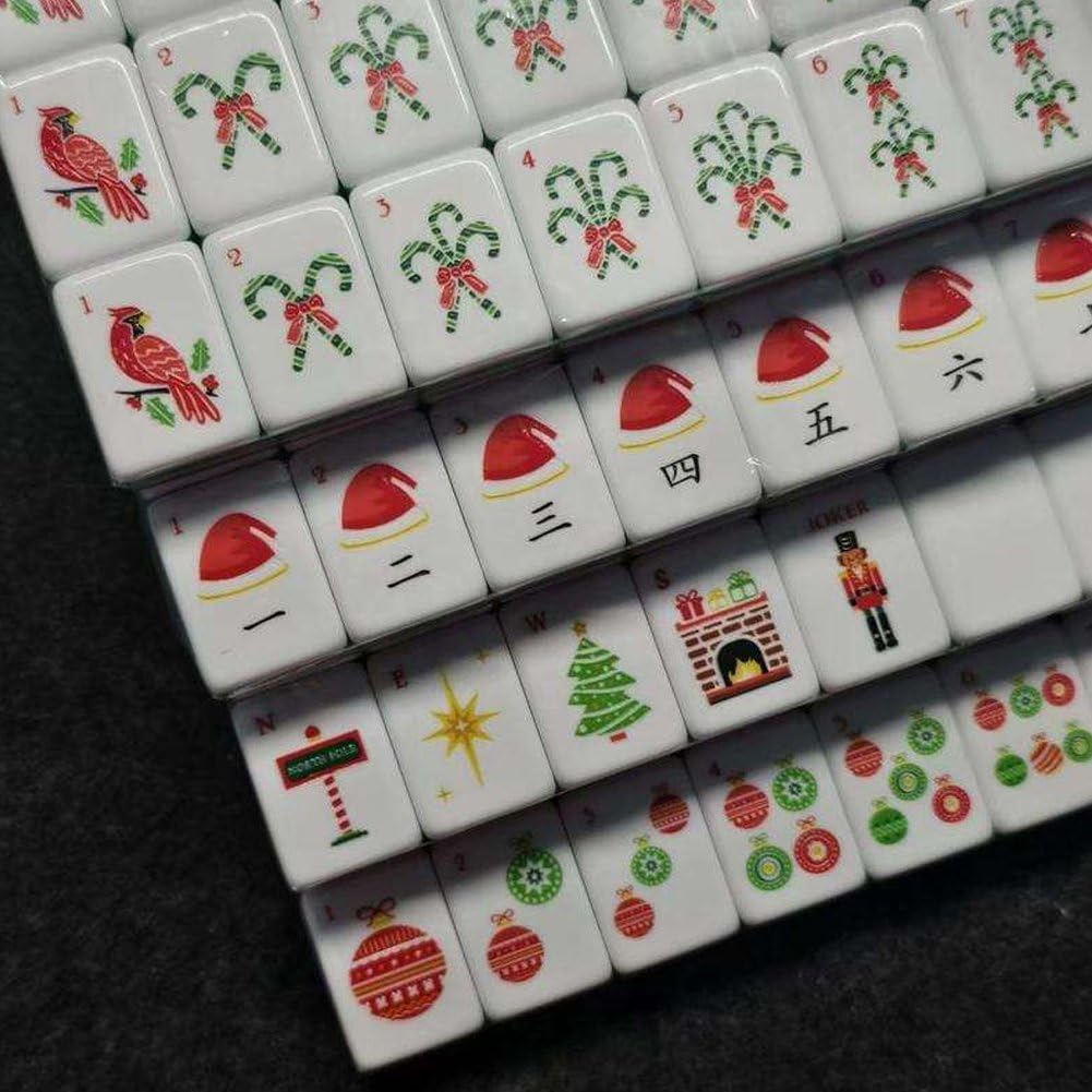 Set di Tessere Mahjong, Tessere Mahjong Americane a 4 Strati con Stampa a Tema Natalizio, Set 160 Pezzi per Casa, Viaggi E Serate di Gioco.