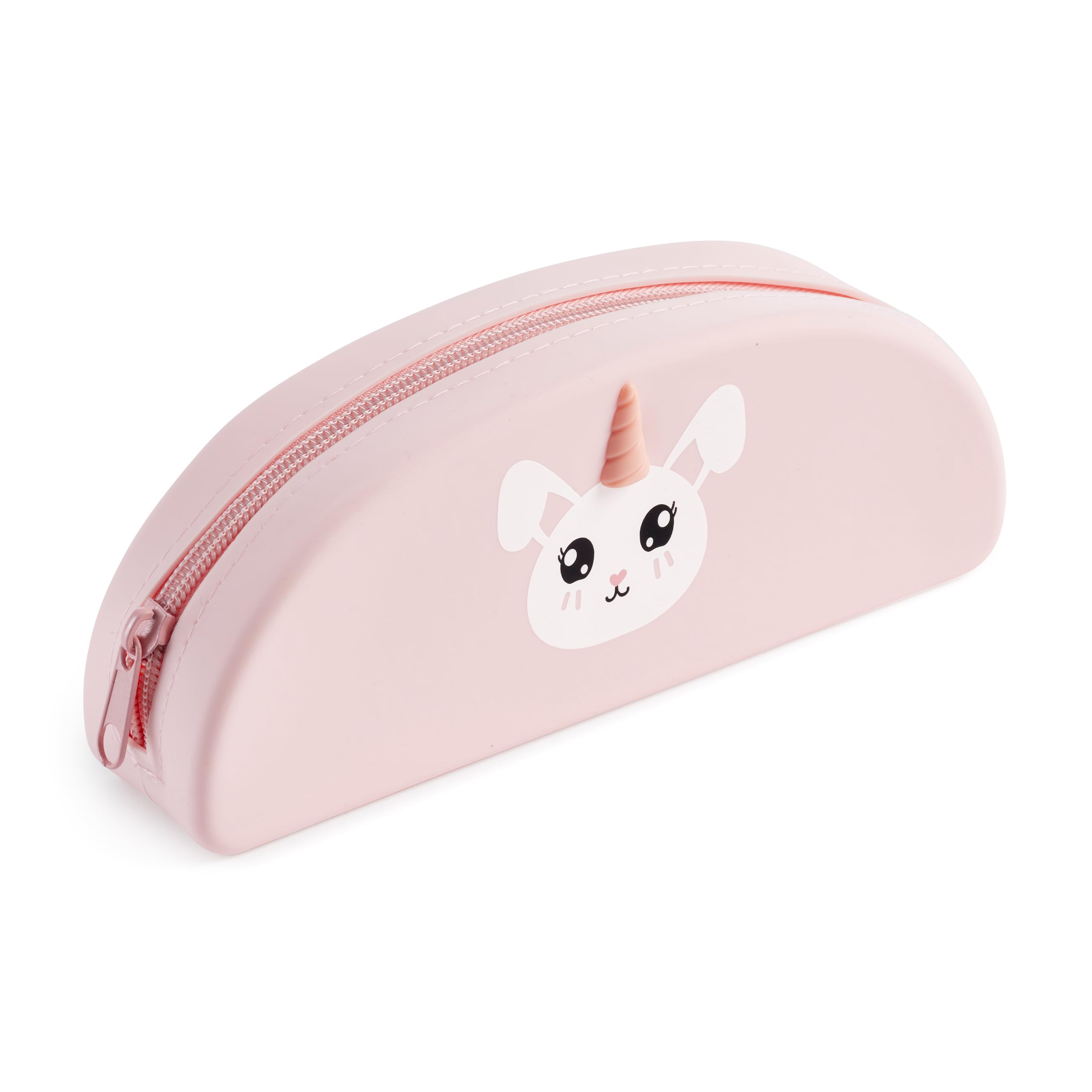 Back2Fun - Trousse ovale lapin rose, fermeture éclair, pour papeterie mignonne | Trousse silicone 195x80x42mm | Étui un 