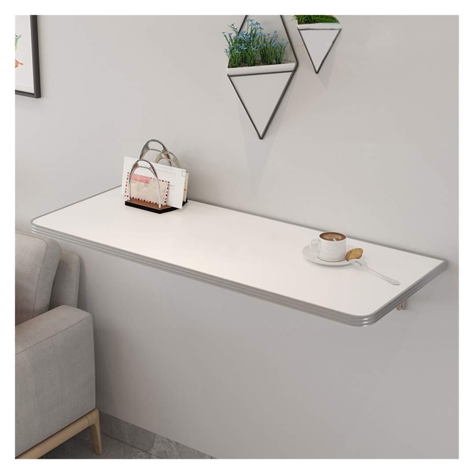 Tavolo pieghevole da parete galleggiante per piccoli spazi, salvaspazio, scrivania per camera da letto, con accessori (bianco, 50 x 50 cm)