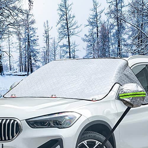 EYLM Cubierta del Parabrisas del Coche con Cuerda y Fijación Magnética Cubierta del Parabrisas del Coche Plegable y Removible contra la Nieve, el Hielo, la Escarcha, el Polvo y el Sol (246 x 108 cm) Cover