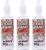 Bisnaga Super Cola Pano Acrilex 35g – Kit com 3 Unidades – Fixação Forte para Tecidos, Ideal para Artesanato, Patchwork, Roupas e Projetos DIY