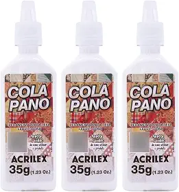 Bisnaga Super Cola Pano Acrilex 35g – Kit com 3 Unidades – Fixação Forte para Tecidos, Ideal para Artesanato, Patchwork, Roupas e Projetos DIY