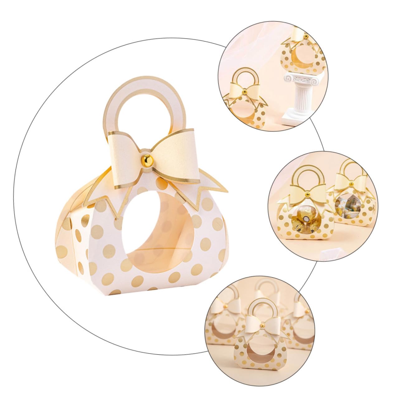 TOYANDONA 50 Stück Geschenkkarton aus Papier mit Griff und Sichtfenster Süßigkeitenaufbewahrungsbox für Hochzeit und Bankett Leichter und Kreativer Stil mit Schöner Schleife