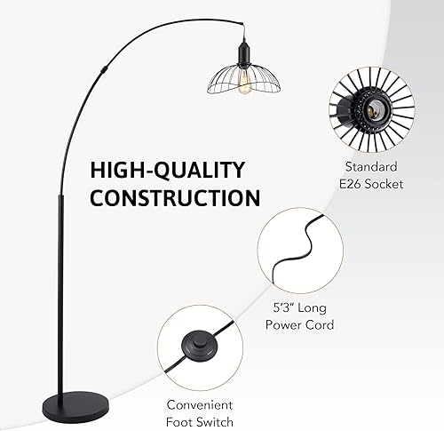 Miniatura 6 de VONLUCE Lámpara de pie moderna para sala de estar, lámpara de pie de arco industrial con marco colgante, lámpara de pie de 68 pulgadas de alto para
