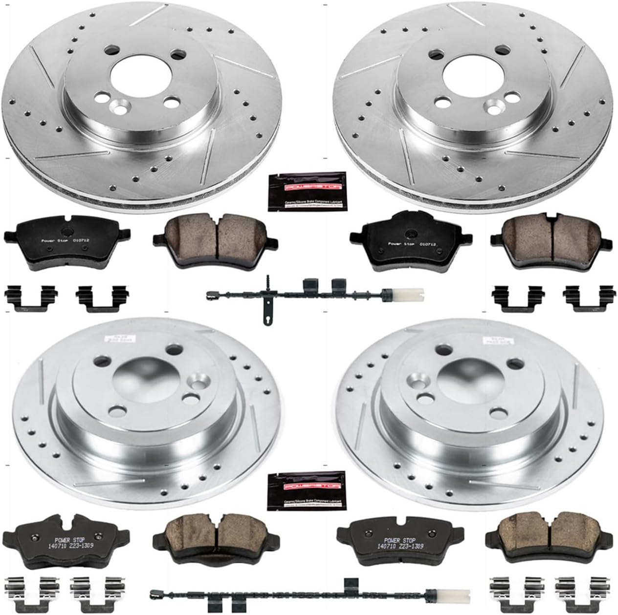 PowerStop Front and Rear Brake Kit for Mini Cooper 2012-15 - Drilled and Slotted Disc Rotors with Carbon-Fiber Ceramic Brake Pads Replacement, K6742