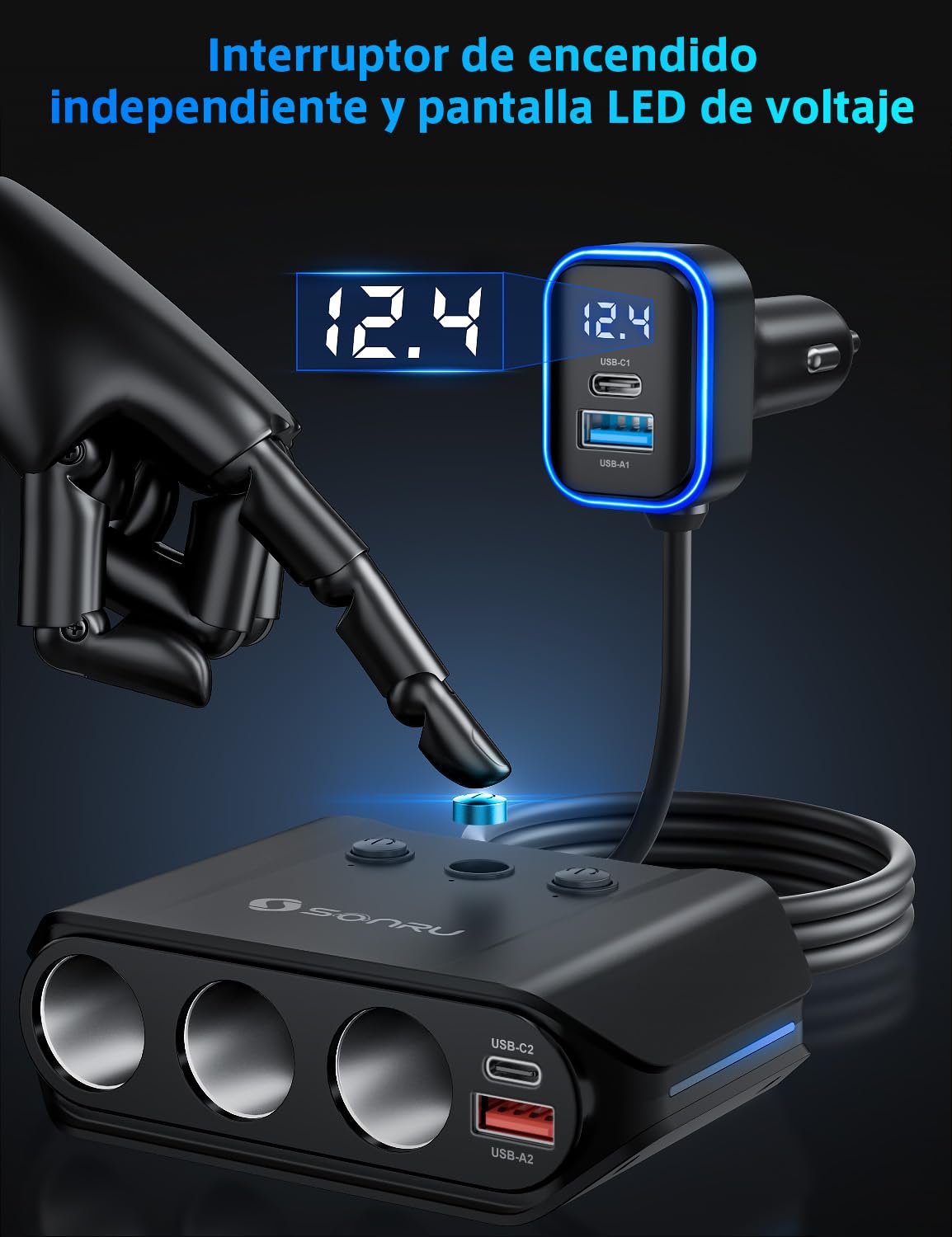 SONRU 7 en 1 Cargador Coche, 180 W [Doble PD & Carga Rápida 3.0] 12V/24V USB Cargador Mechero Coche, Compatible con Vehículos Recreativos, Dispositivos iPhone 17 Pro MAX, 16, 15, Samsung S25, GPS