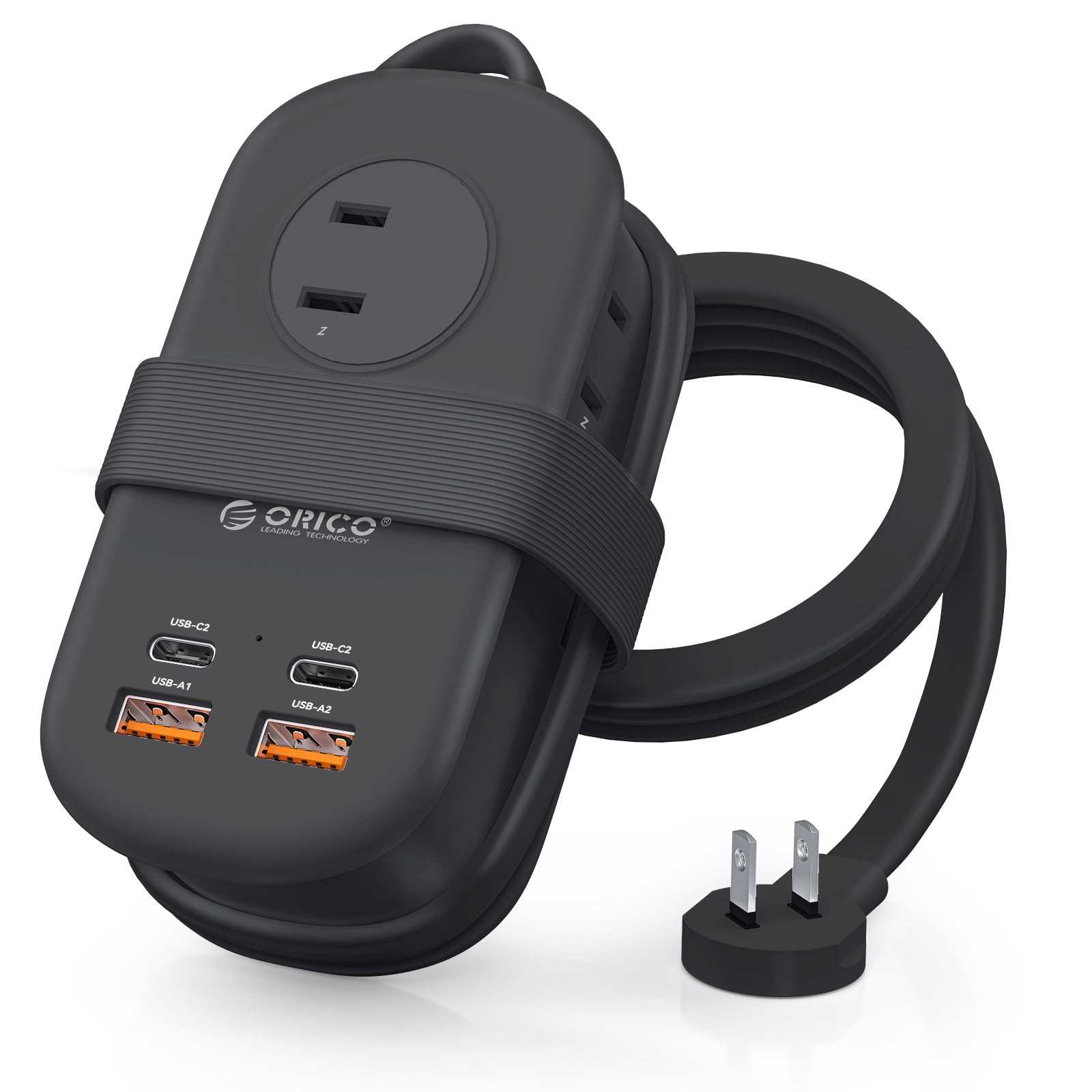 ORICO 電源タップ USB付き PD 65W 急速充電 延長コード 巻き取り式 1.27m 3個AC口【2個Cポート+2個Aポート】薄型プラグ タコ足配線 コンセントタップ マルチタップ 持ち運び コンパクト トラベル 旅行 出張 オフィス スマホ タブレット ノートPC対応 PSE認証済 黒