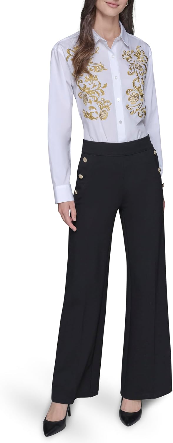 Karl Lagerfeld Womens Straight Sailor Silky Ponte Everyday Pant - Image 2