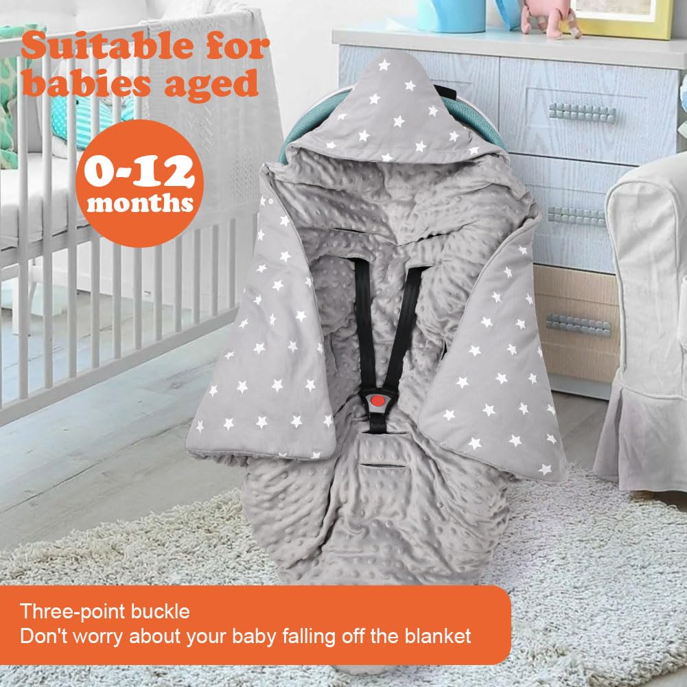 Aolso Baby Coperta trapuntata, 2pcs 100% Cotone Bifacciale Multifunzionale Coperta per seggiolino, con Cappuccio per Passeggini Marsupio, Copri marsupio(stile a cinque punti)
