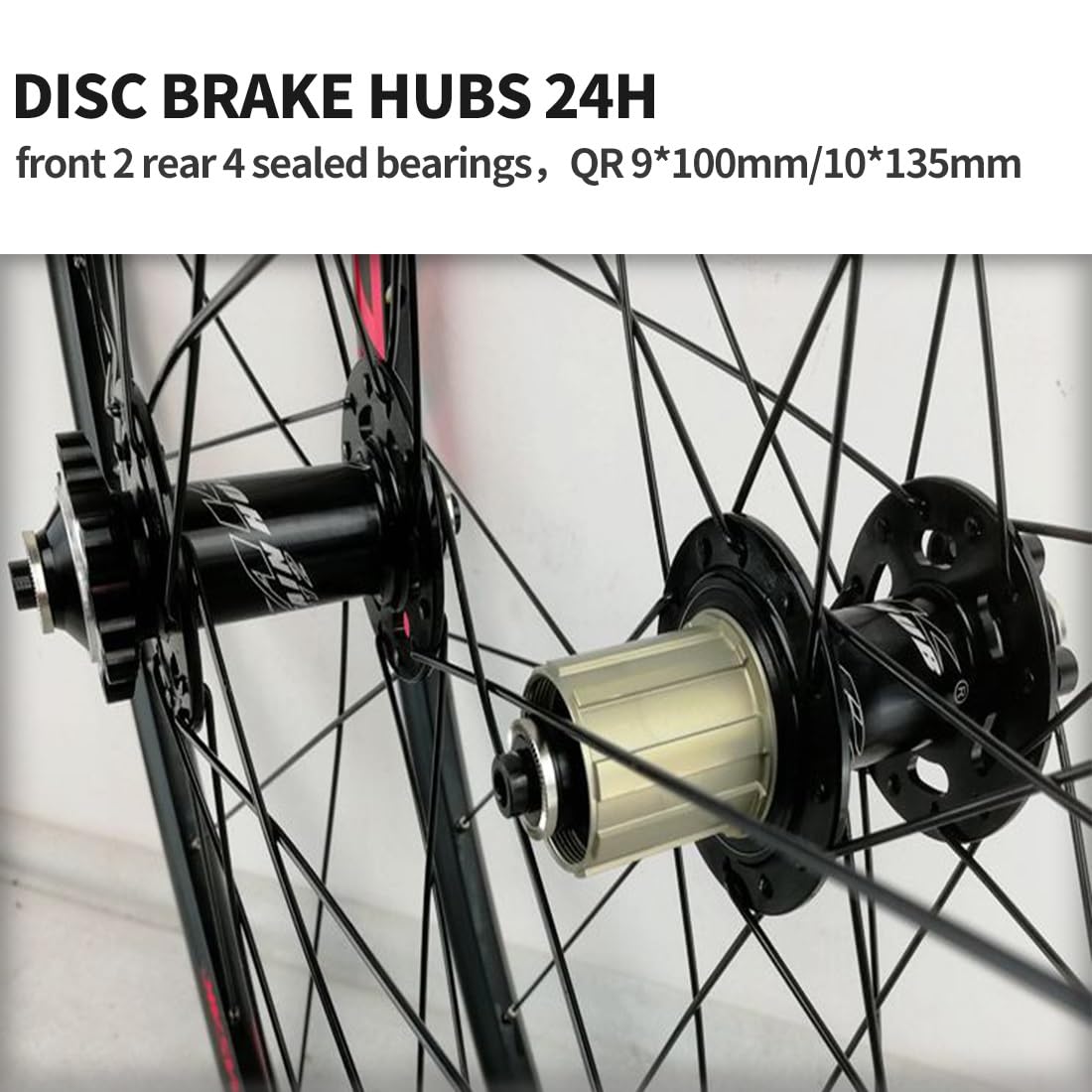 Juego de ruedas para bicicleta de gravel/carretera 700C con freno de disco y cierre rápido. Rueda delantera de 9 x 100 mm, trasera de 10 x 135 mm. Llanta de 24 radios y 120 clics, compatible con cass