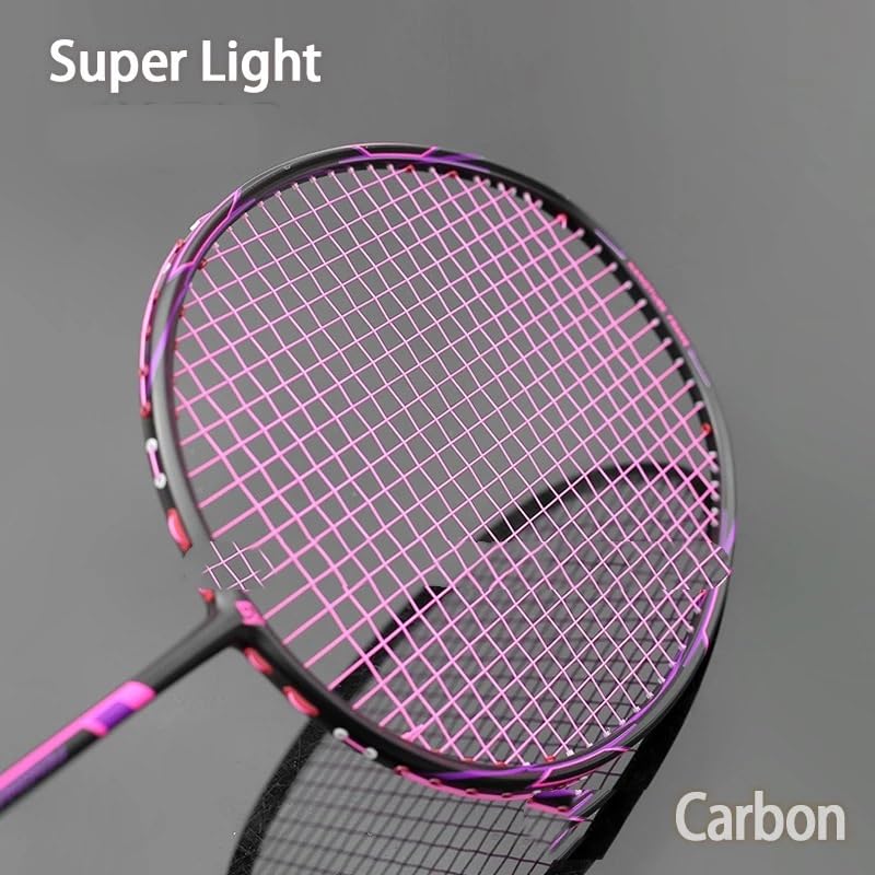 Badminton Set Racchette da Badminton Professionali in Fibra di Carbonio, Corde, Racchetta Ultraleggera con Borse, Sport velocità for Adulti(Pink)