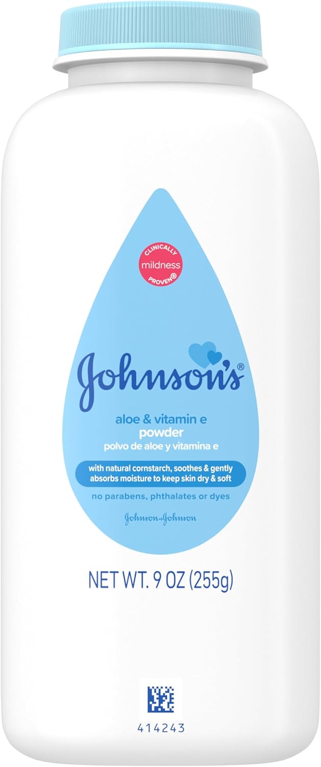 Johnson's Naturally Derived Cornstarch Baby Powder, Aloe &amp; Vitamin E for Delicate Skin, Hypoallergenic, Free of Talc, Parabens, Phthalates &amp; Dyes, Silky for Gentle Baby Skin Care, 9 oz