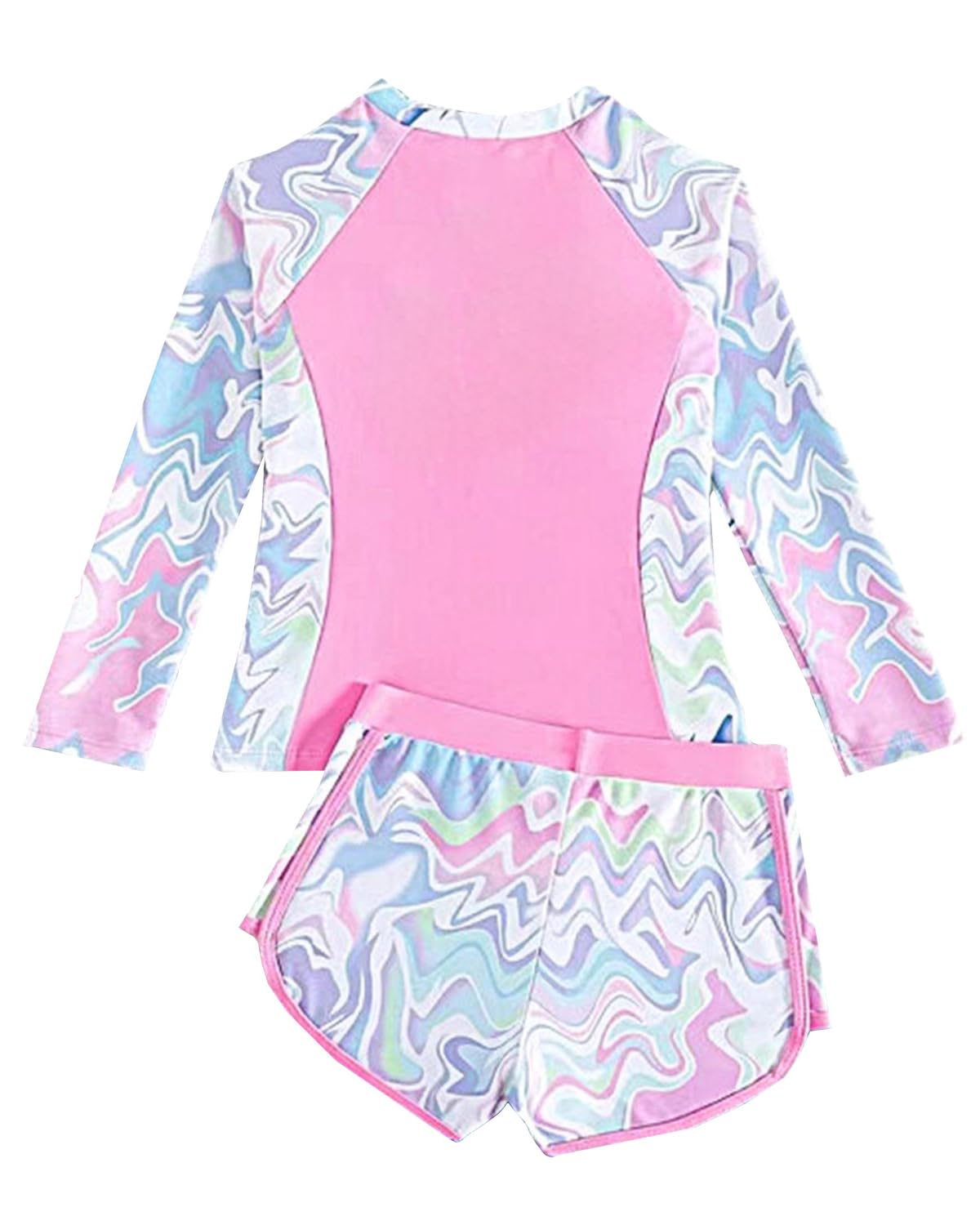 FishingDino Costume da bagno da bambina a due pezzi con protezione UV, costume da bagno a maniche lunghe con cerniera e pantaloncini elastici per 8-13 anni